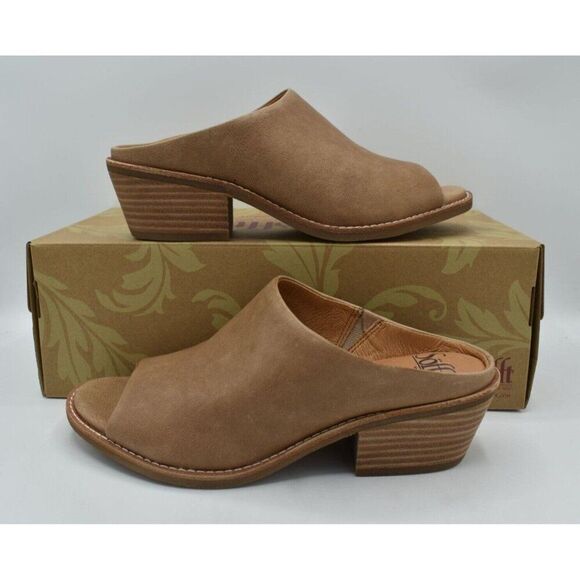 Sofft Women Sz 8 Aneesa Light Taupe Leather Slip On Heeled Mules Sandals Shoes - Picture 3 of 12